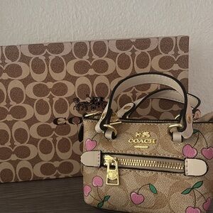 Beige Signature Mini Satchel with Pink Cherry Motif